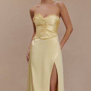 Meshki Satin Maxi Dress With Ruched Petals Yellow xs